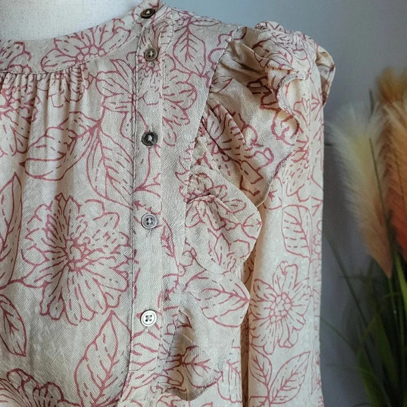 Anthropologie, New Current Air Cream Pink Floral Ruffle Blouse Top Size Large - Picture 5 of 15